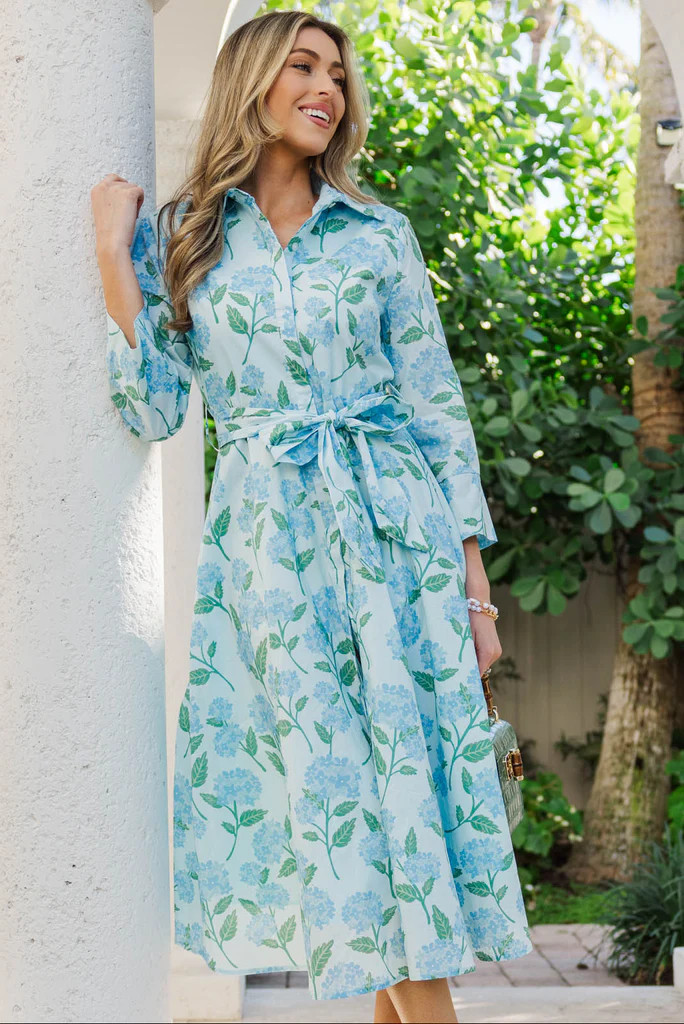About Time Light Blue Floral Midi Dress | The Mint Julep Boutique