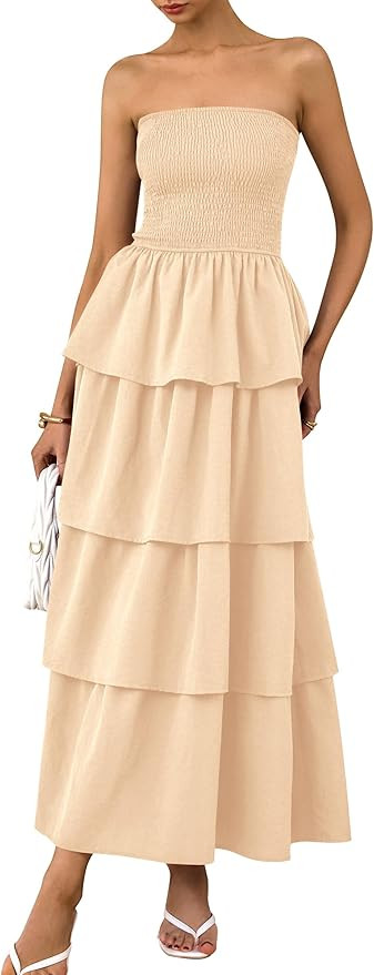 PRETTYGARDEN Maxi Dresses for Women 2025 Summer Off Shoulder Smocked Tiered Ruffle Long Flowy Wed... | Amazon (US)