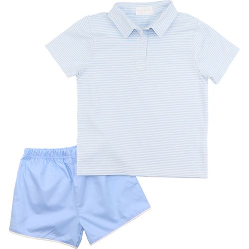Blue Striped Knit Polo Short Set | Cecil and Lou