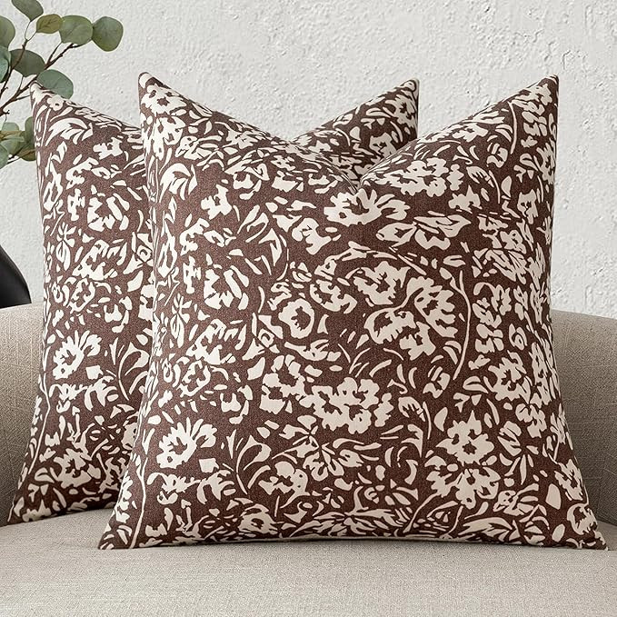MIULEE Floral Pillow Covers 20x20 Set of 2, Neutral Linen Decorative Throw Pillow Covers for Sofa... | Amazon (US)