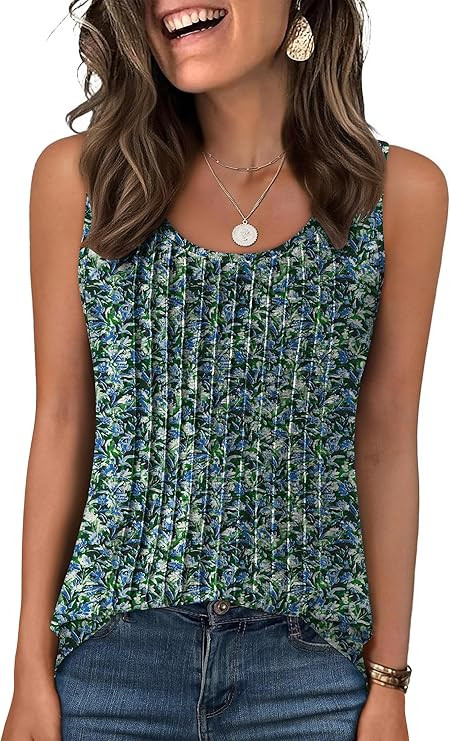 ANRABESS Tank Top for Women 2026 Summer Casual Sleeveless Scoop Neck Pleated Dressy Shirts Cute B... | Amazon (US)