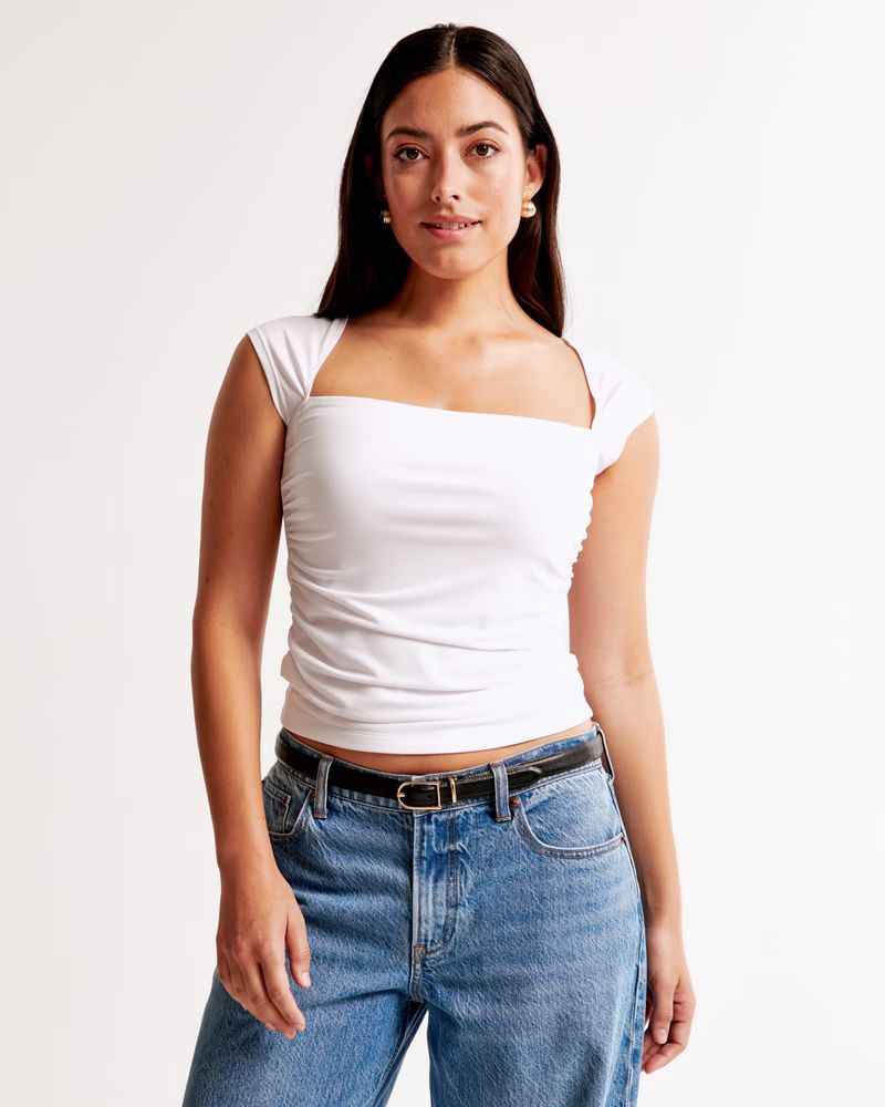 Women's Slinky Jersey Ruched Portrait Top | Women's Tops | Abercrombie.com | Abercrombie & Fitch (US)