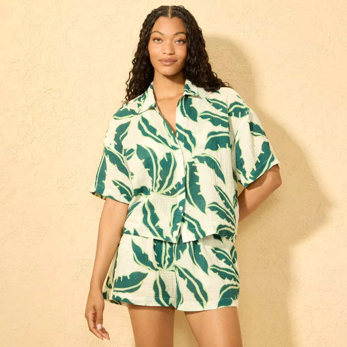 Women's Palm Leaf Print Cover Up Shirt - Shade & Shore™ Multi | Target