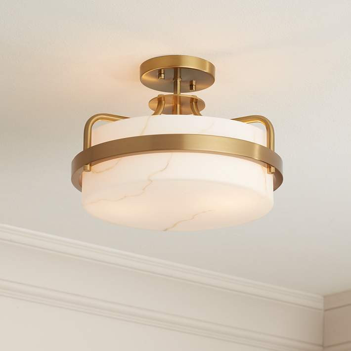 Possini Euro Bregman 13"W Brass Ceiling Light w/ Stone Glass | Lamps Plus
