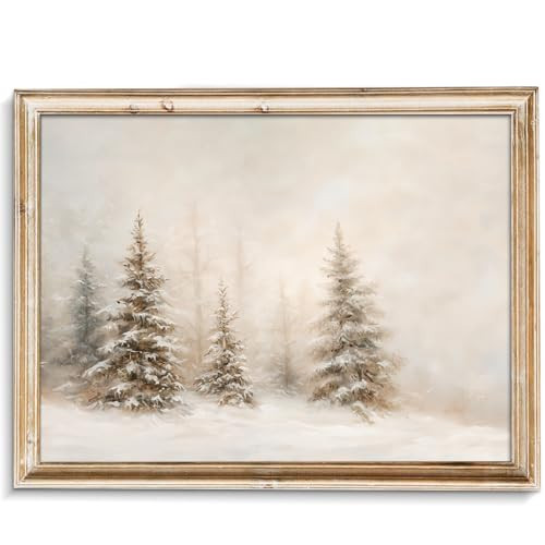 uniro Christmas Pine Tree Wall Art Vintage Neutral Christmas Decor Winter Xmas Aesthetic Poster for Room Decor Beige Christmas Muted Rustic Pine Tree Artwork Painting Winter Landscape Holiday Wall Decor for Bedroom, Living Room, Gallery, winter Room Decor, Holiday Decoration Gifts -8x10 Unframed | Amazon (US)