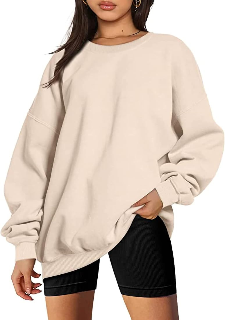 KINGFEN Loose Round Neck Sweater Women's Plush Thickened Warm Loose Sports Base Solid Color Long ... | Amazon (CA)