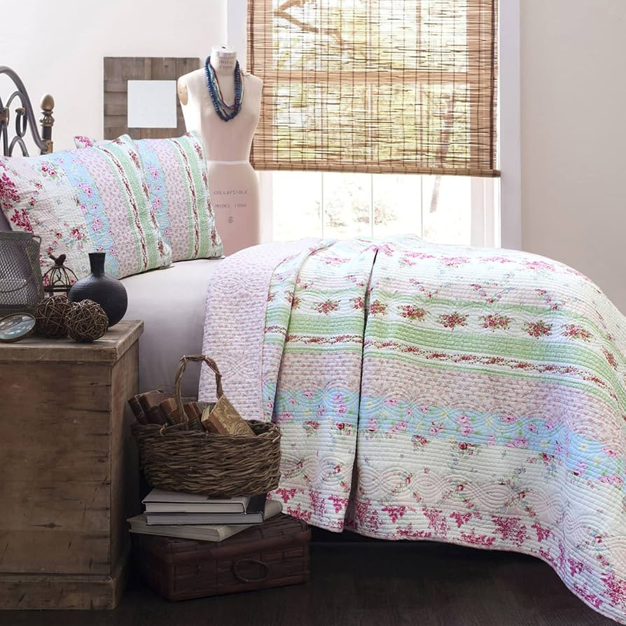 Cozy Line Home Fashions 100% Cotton Real Patchwork Pink Floral Cottage Shabby Chic Reversible Qui... | Amazon (US)