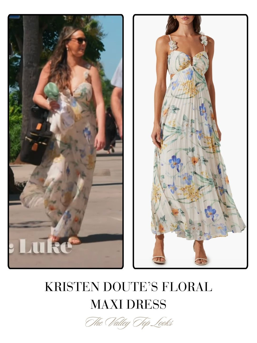 Kristen Doute's Floral Pleated Maxi Dress on The Valley Season 3 Episode 1 

 