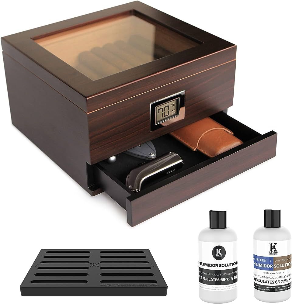 CASE ELEGANCE Glass Top Humidor with Thick Cedar, Easy humidification System, Accurate Digital Hy... | Amazon (US)