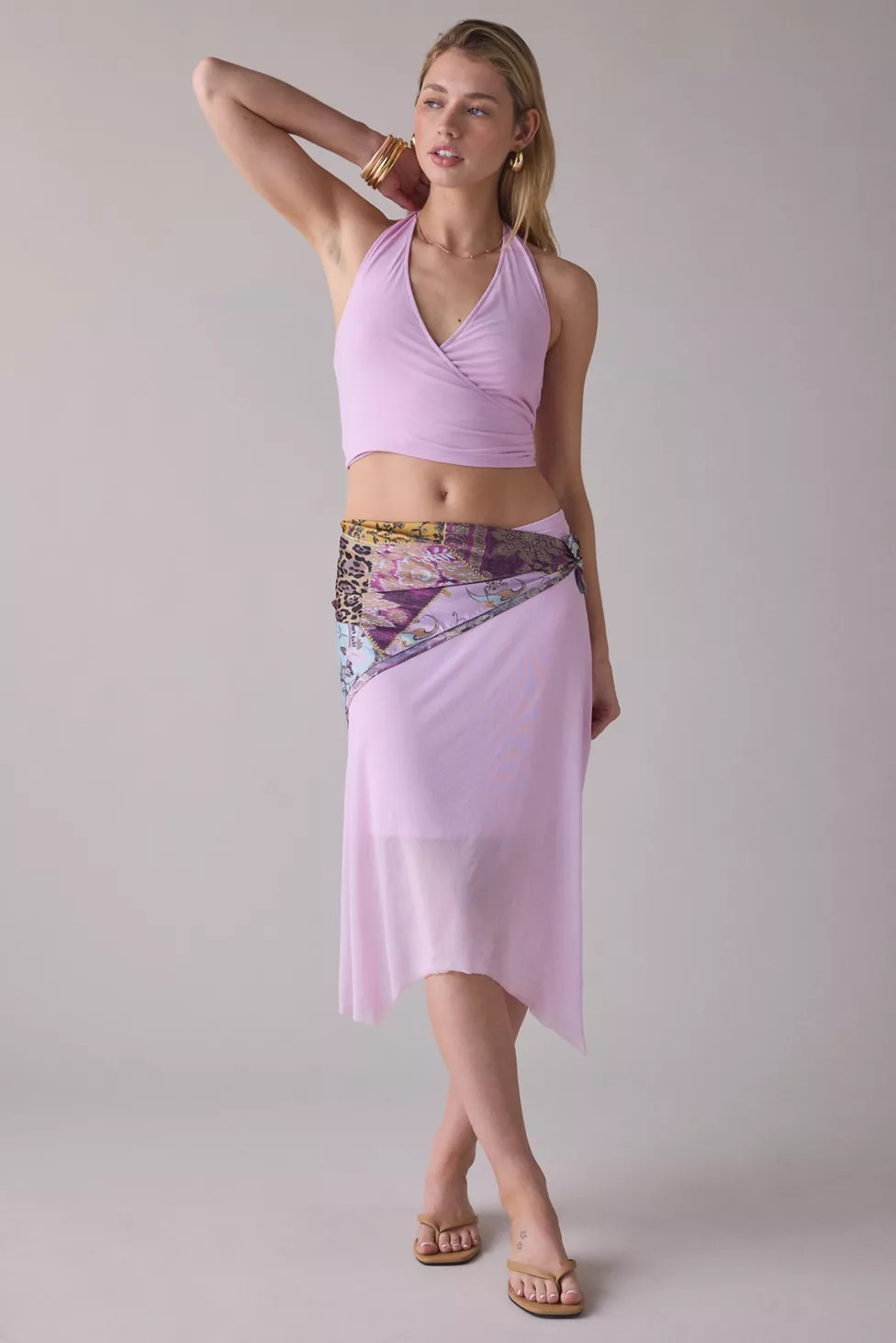 UO Never Miss Mesh Halter Neck Asymmetric Midi Skirt 2-Piece Set | Urban Outfitters (US and RoW)