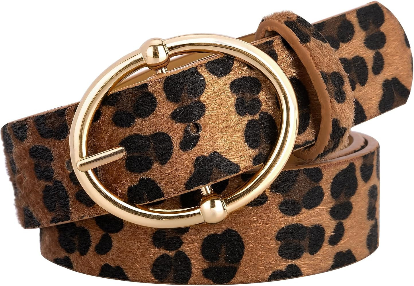 Leopard Print Leather Belt for Women, Gold Buckle, 1.46\u201c | Amazon (US)