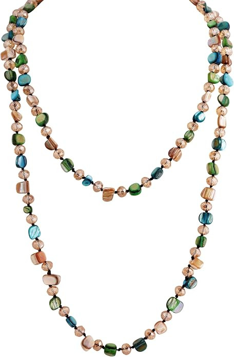 MINACHI Colorful Irregular Beaded Long Necklace, Coated Reflective Glass Beads, Bohemian Vintage ... | Amazon (US)