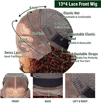 KLAIYI 4C Kinky Curly Reddish Brown 13x4 Lace Front Human Hair Cooper Red Afro Curly Glueless Lac... | Amazon (US)