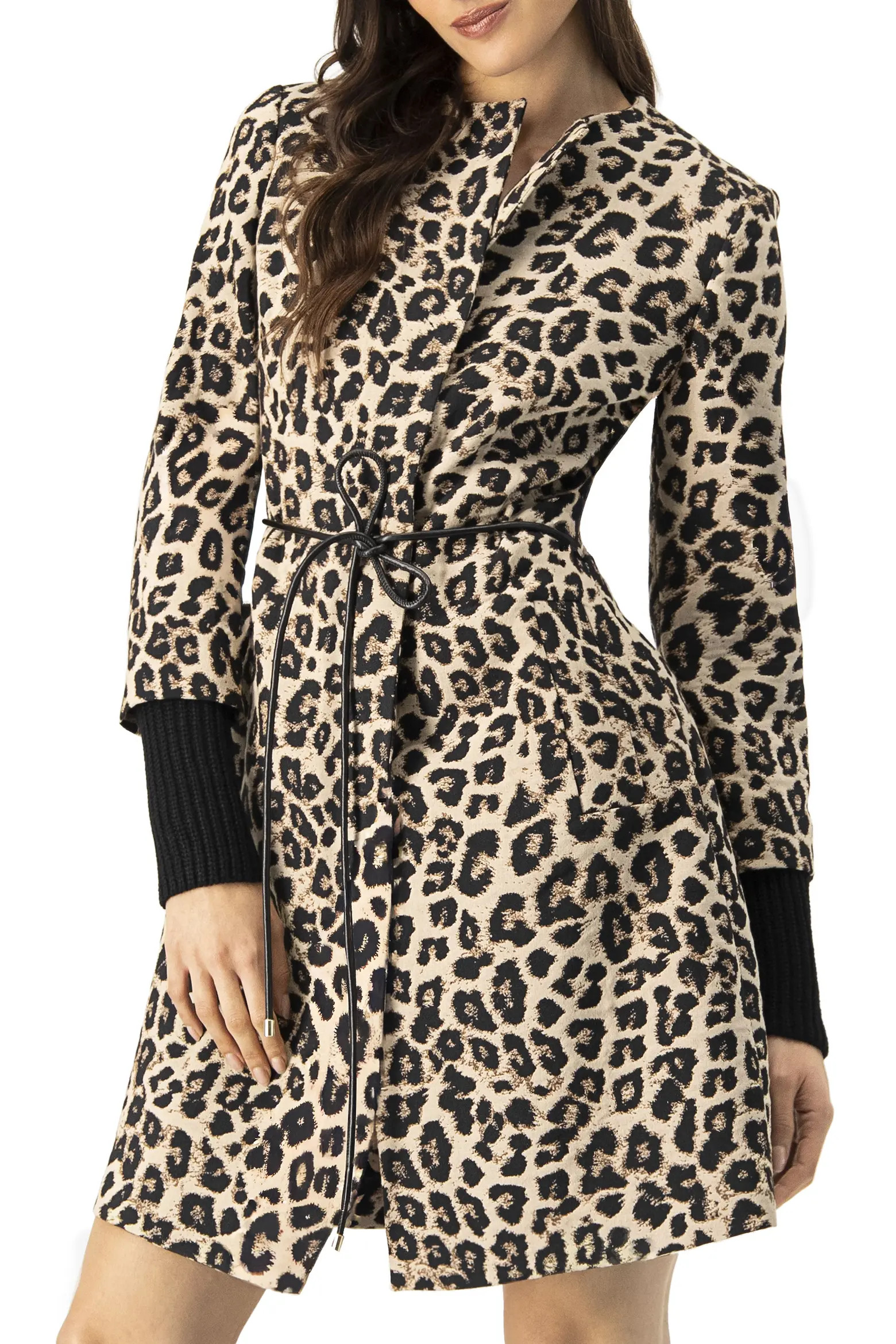 IVONNE Ribbed-Cuff Long Animal Print Coat (Women) | Nordstrom | Nordstrom