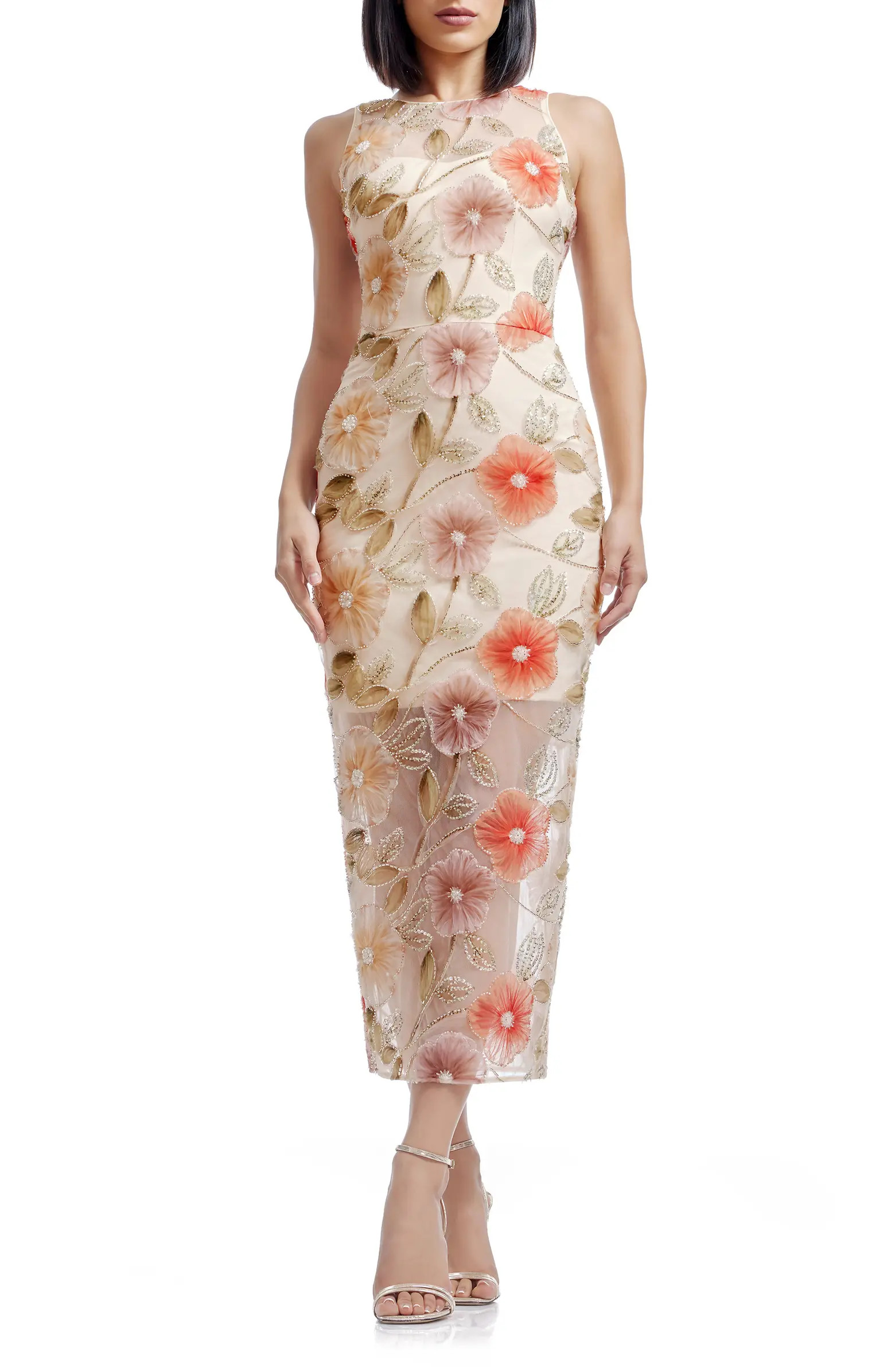 Dress the Population Helena Beaded Floral Applique Sheath Gown | Nordstrom | Nordstrom