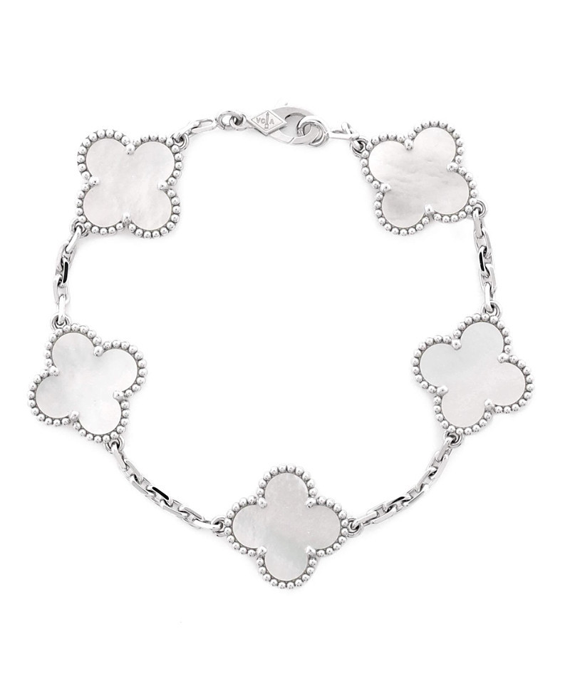 Pre-Owned Van Cleef & Arpels Vintage Alhambra 5 Motifs Bracelet 18K White Gold and Mother of Pearl | Bloomingdale's (US)