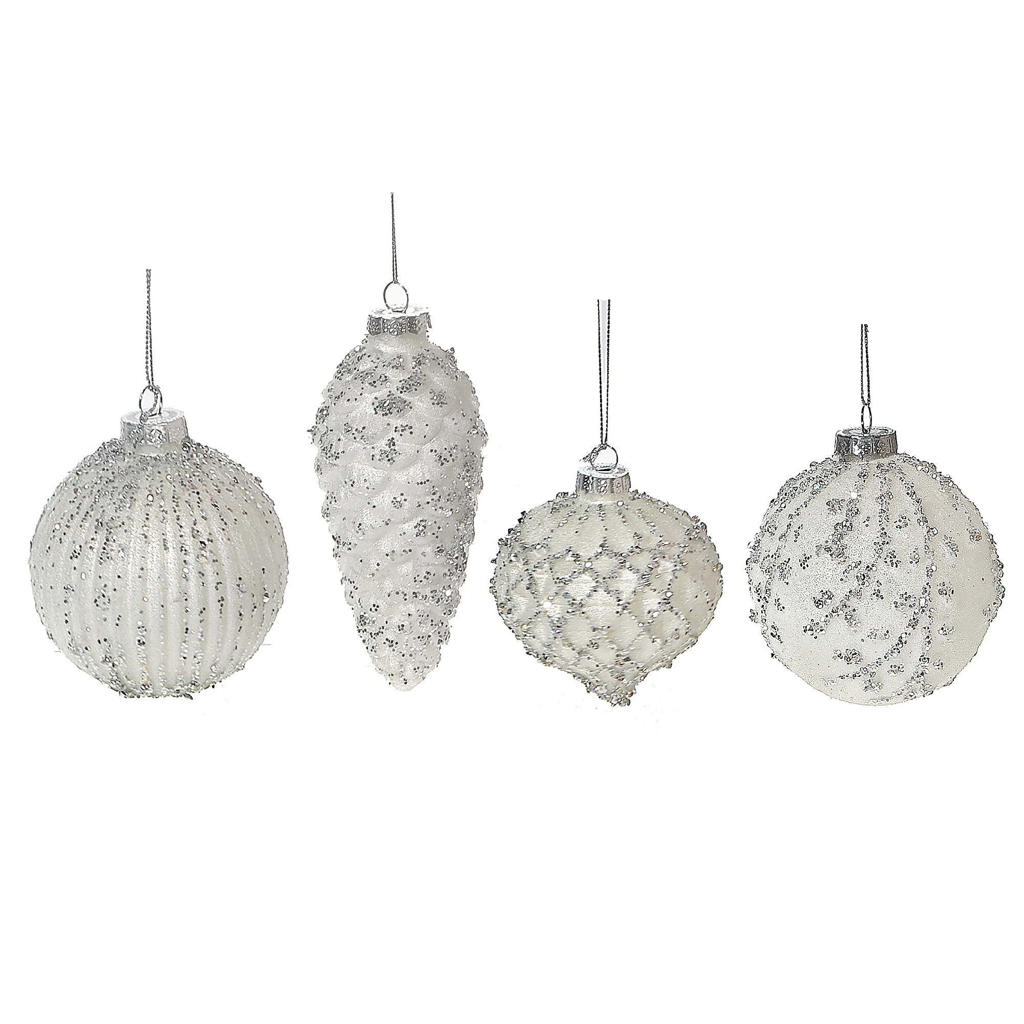 White Glass Ornament With Silver Glitter - Set of 12 | Bed Bath & Beyond