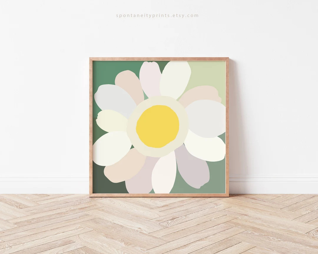 Happy Daisy Wall Art Print 2 Green White Simple Girl Room - Etsy | Etsy (US)