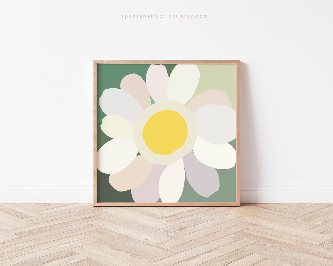 Happy Daisy Wall Art Print 2 Green White Simple Girl Room - Etsy | Etsy (US)