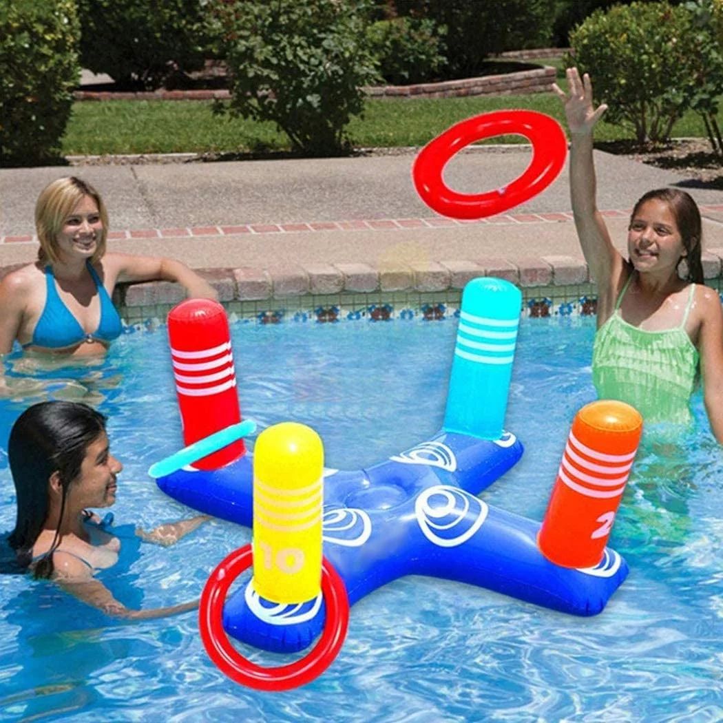 Inflatable Ring Toss Pool Game Toys Floating Swimming Pool Ring with 4 Pcs Rings for Multiplayer ... | Walmart (US)