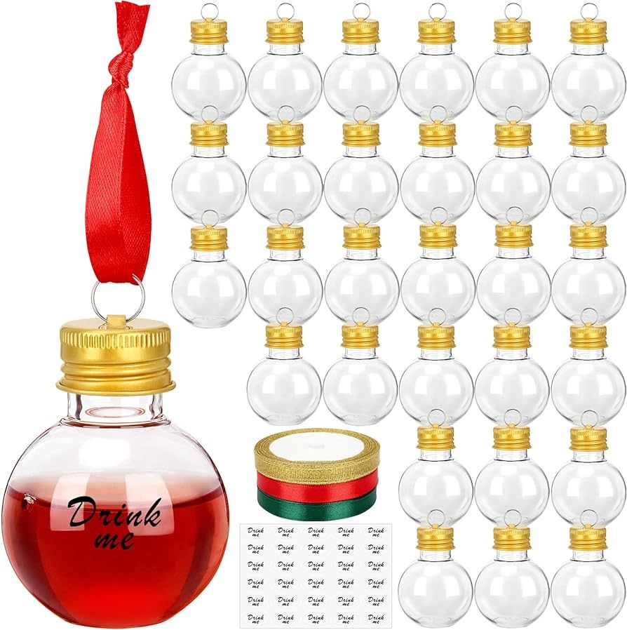 KaKaPops 30 Pieces Christmas Booze Balls, Christmas Tree Hanging Ornaments Clear Plastic Fillable... | Amazon (US)