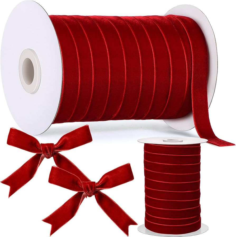 Chuangdi 5/8 Inch, 60 Yard Christmas Velvet Ribbon Vintage Burgundy Ribbons for Gift Wrapping Chr... | Amazon (US)