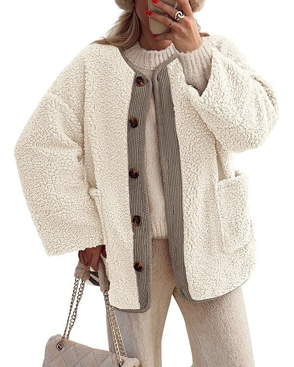 PRETTYGARDEN Women's Warm Winter Coats Casual Long Sleeve Button up Fuzzy Sherpa Fleece Jackets O... | Amazon (US)