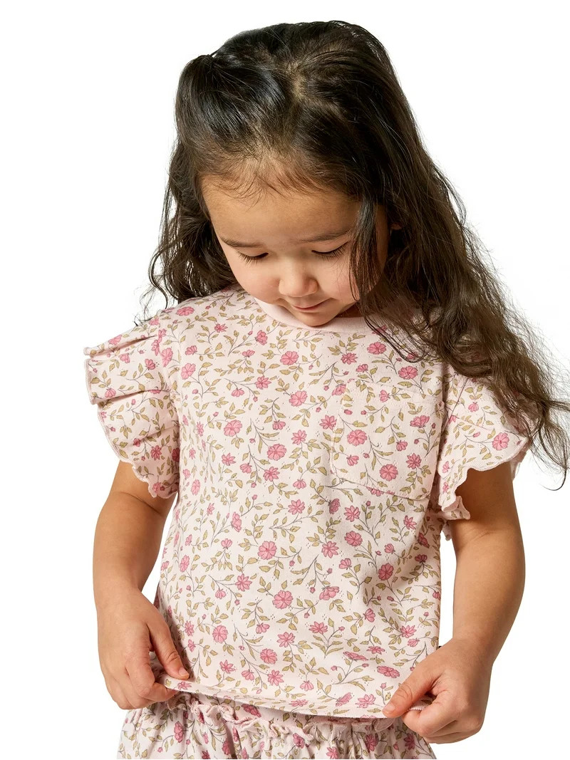 Modern Moments by Gerber Baby and Toddler Girl Pleated Ruffle Sleeve Top, Sizes 0/3 Months - 5T | Walmart (US)