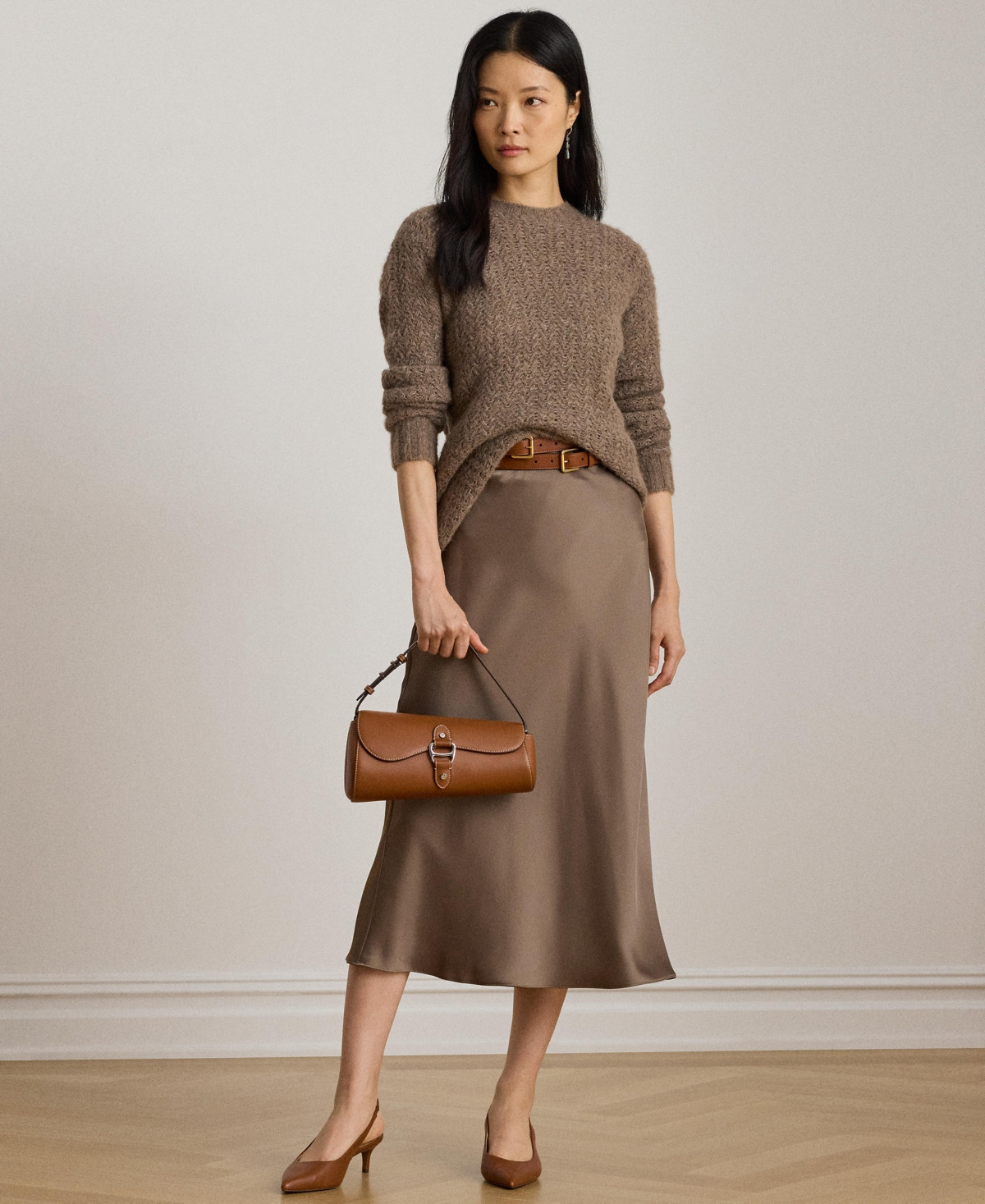 Lauren Ralph Lauren Women's Satin Charmeuse Midi Skirt - Taupe Brown | Macy's