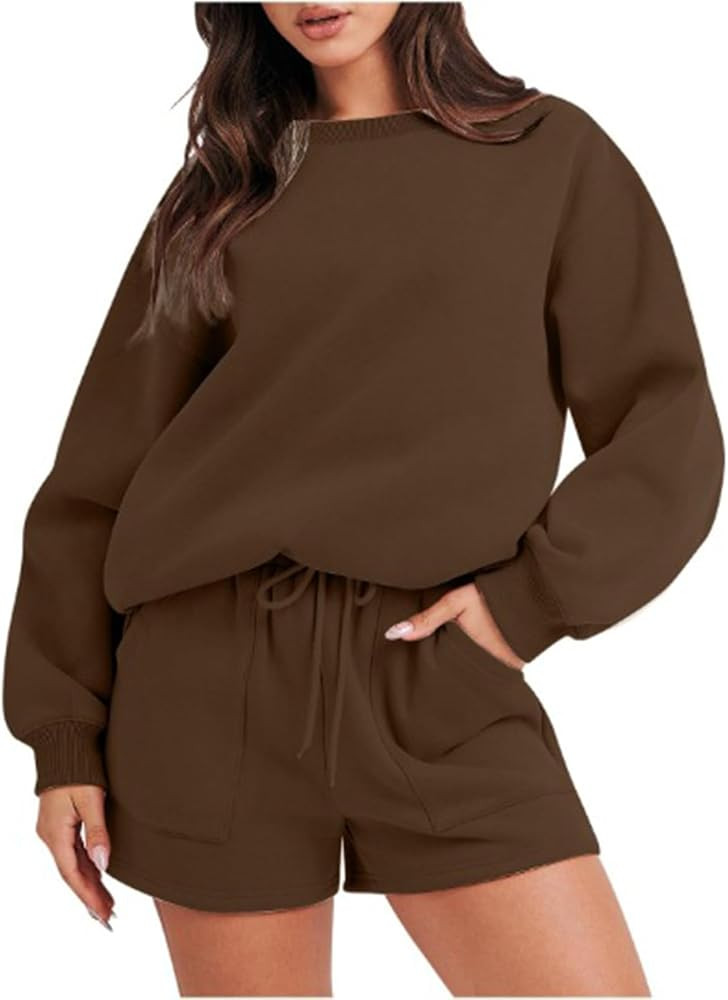 Women 2 Piece Outfits Sweat Shorts Sets Oversized Casual Lounge Matching Set Sweatsuit with Pocke... | Amazon (US)