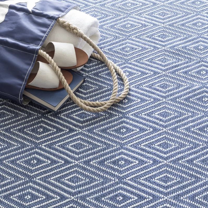 Diamond Geometric Handmade Flatweave Denim/White Indoor / Outdoor Area Rug | Wayfair North America