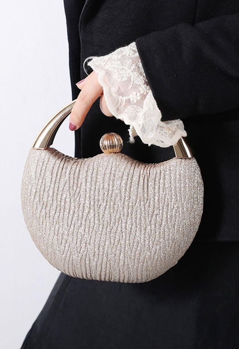 Elegance Round Handle PU Leather Clutch in Champagne | Chicwish