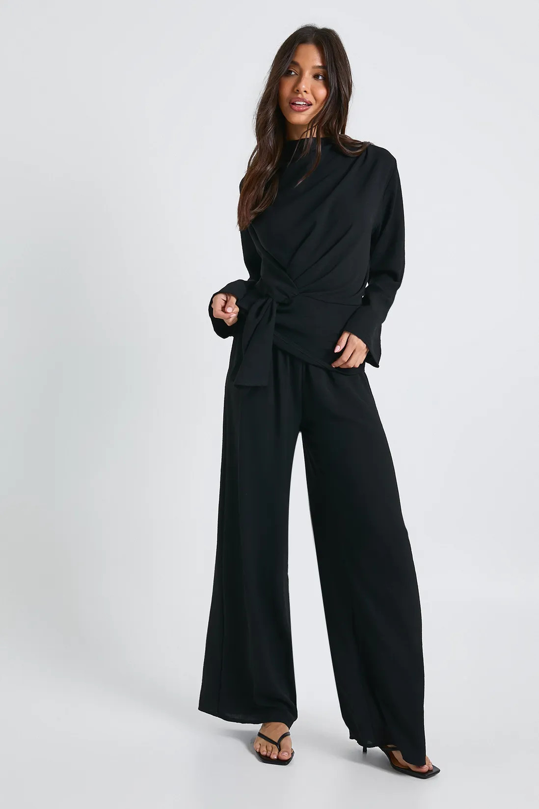 Woven Drape Long Sleeve Blouse & Trouser Co-Ord | Boohoo.com (UK & IE)