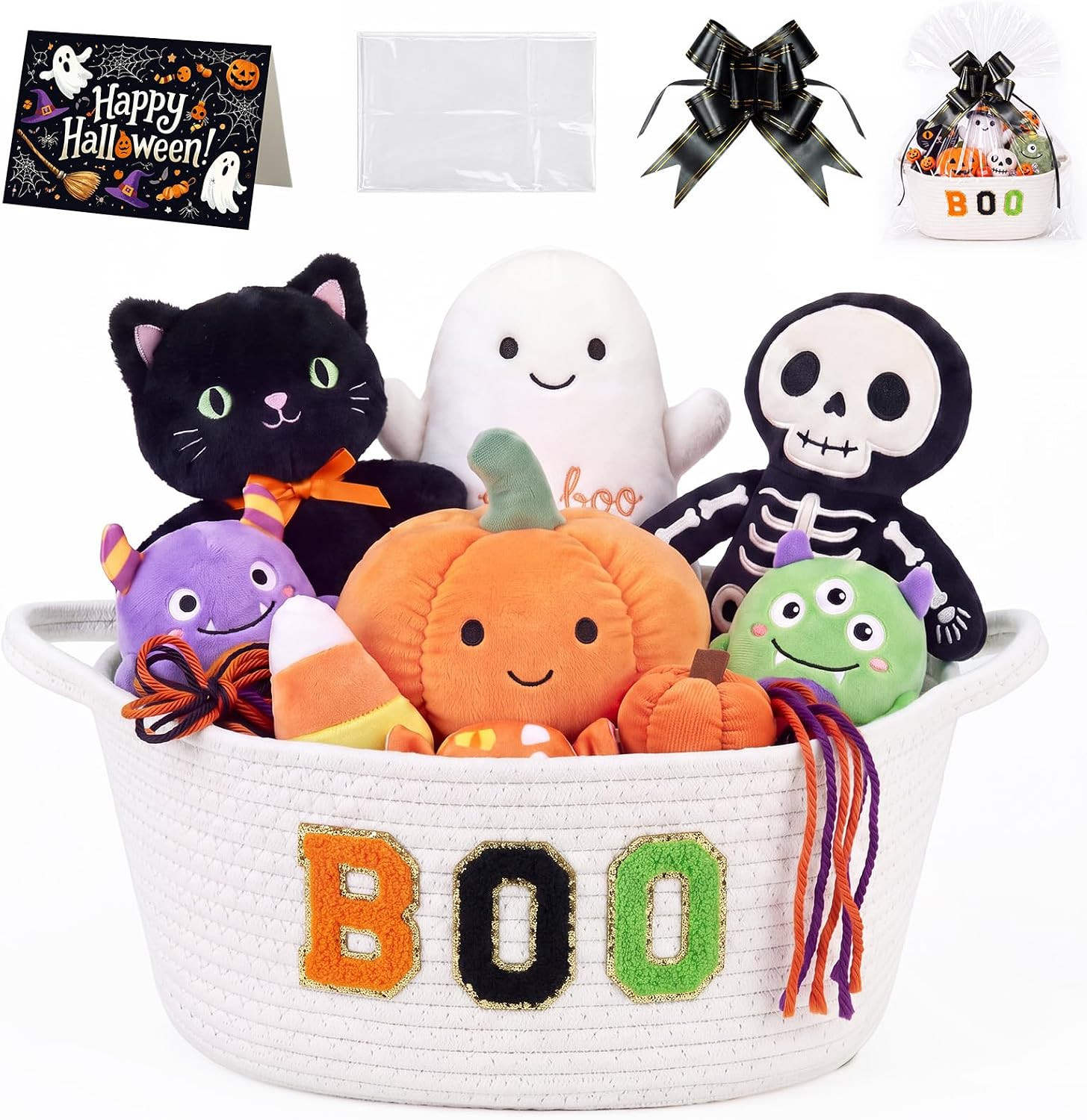 Halloween Woven Gift Basket Set Empty Boo Basket 14x10x6 Inch, White | Amazon (US)