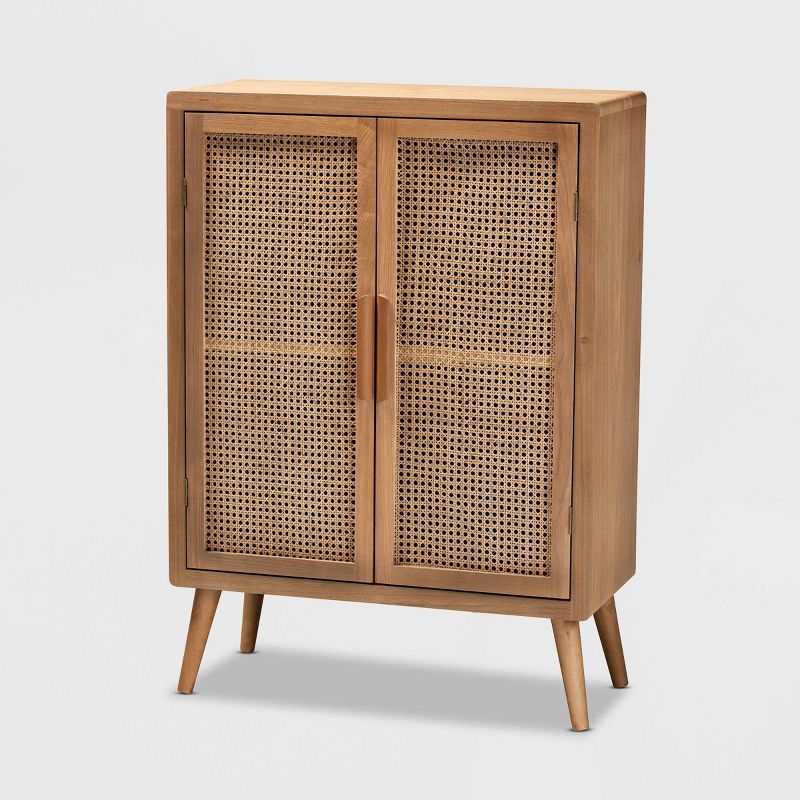 Alina Wood and Rattan 2 Door Accent Storage Cabinet Oak - Baxton Studio | Target
