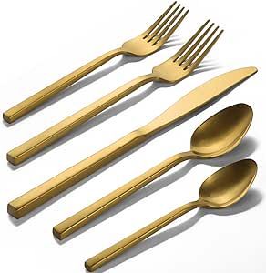 Alata Cube Gold 20-Piece Forged Silverware Set Stainless Steel Flatware Set,Service for 4,Matte S... | Amazon (US)