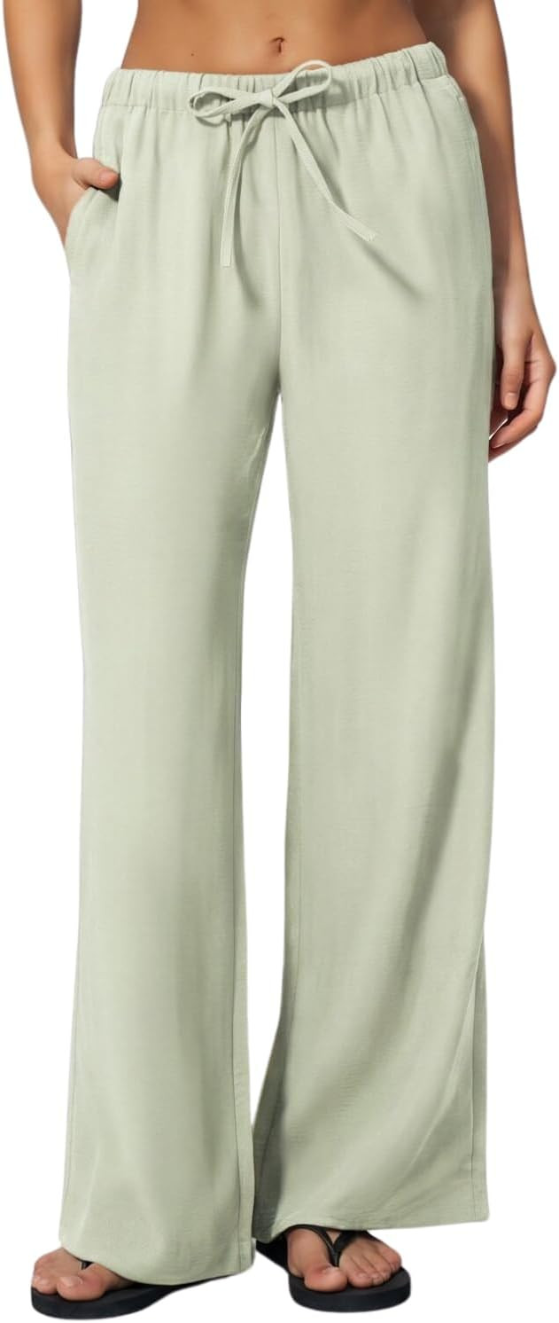 QINSEN Womens Wide Leg Palazzo Pants Wrinkle Resistant Flowy Drape Trousers | Amazon (US)