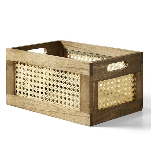 Better Homes & Gardens Small Wood and Poly Rattan Cane Weave Storage Crate | Walmart (US)