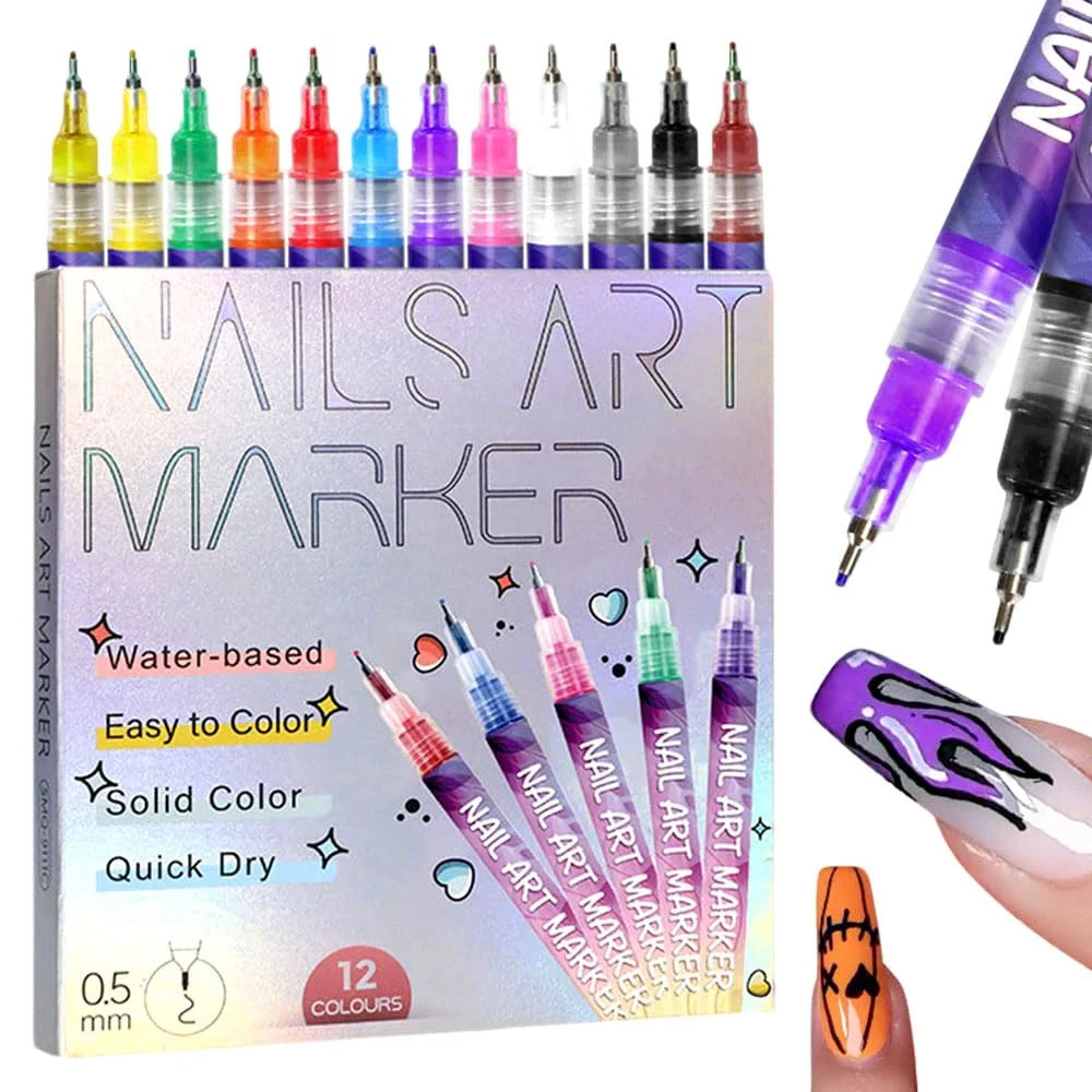 12 Colors Nail Art Pens Set, 2025 New Nail Art Markers for Gel Nails, DIY Nail Art Marker Drawing... | Walmart (US)