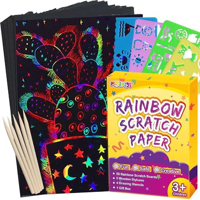 pigipigi Scratch Paper Art for Kids - 60 Pcs Magic Rainbow Scratch Paper Off Set Scratch Crafts A... | Amazon (US)