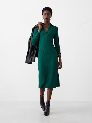Wide-Ribbed Knit Midi Dress | Banana Republic Factory