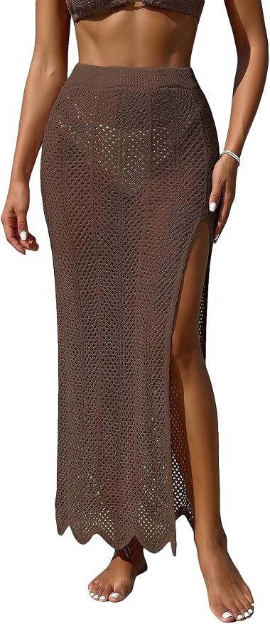 SHENHE Women's Crochet Cover Up Skirt High Slit Beach Long Skirt Bathing Suit Swim Coverups | Amazon (US)