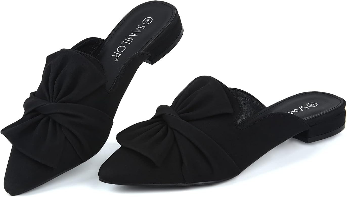 Samilor Mules for Women Flats Fashion Bow Mules Comfortable Slip On Women's Flats Backless Loafers C | Amazon (US)