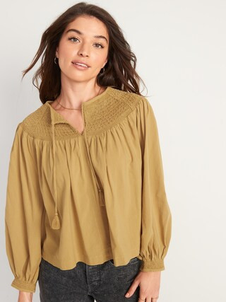 Long-Sleeve Smocked Embroidered Poet Blouse for Women | Old Navy (US)
