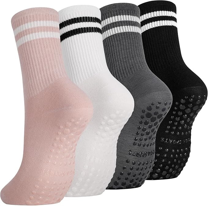 Zuimei 4 Pairs Yoga Grip Socks Women, Non Slip Pilates Socks Grippy Socks Ladies Mid-Calf Grip So... | Amazon (UK)