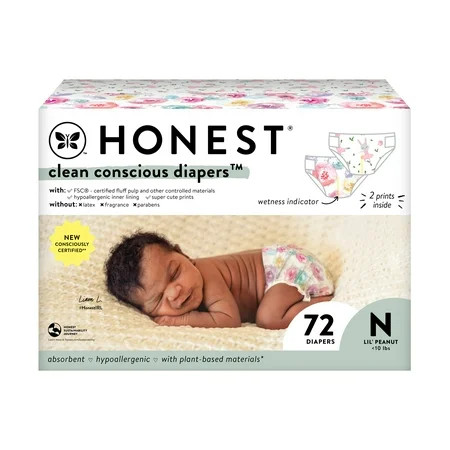 The Honest Company Clean Conscious Diapers® Up to 100% Leak Protection Designed to Protect Delicate Skin Hypoallergenic + Fragrance Free Rose Blossom + Tutu Cute, Size NB, 72 Count | Walmart (US)