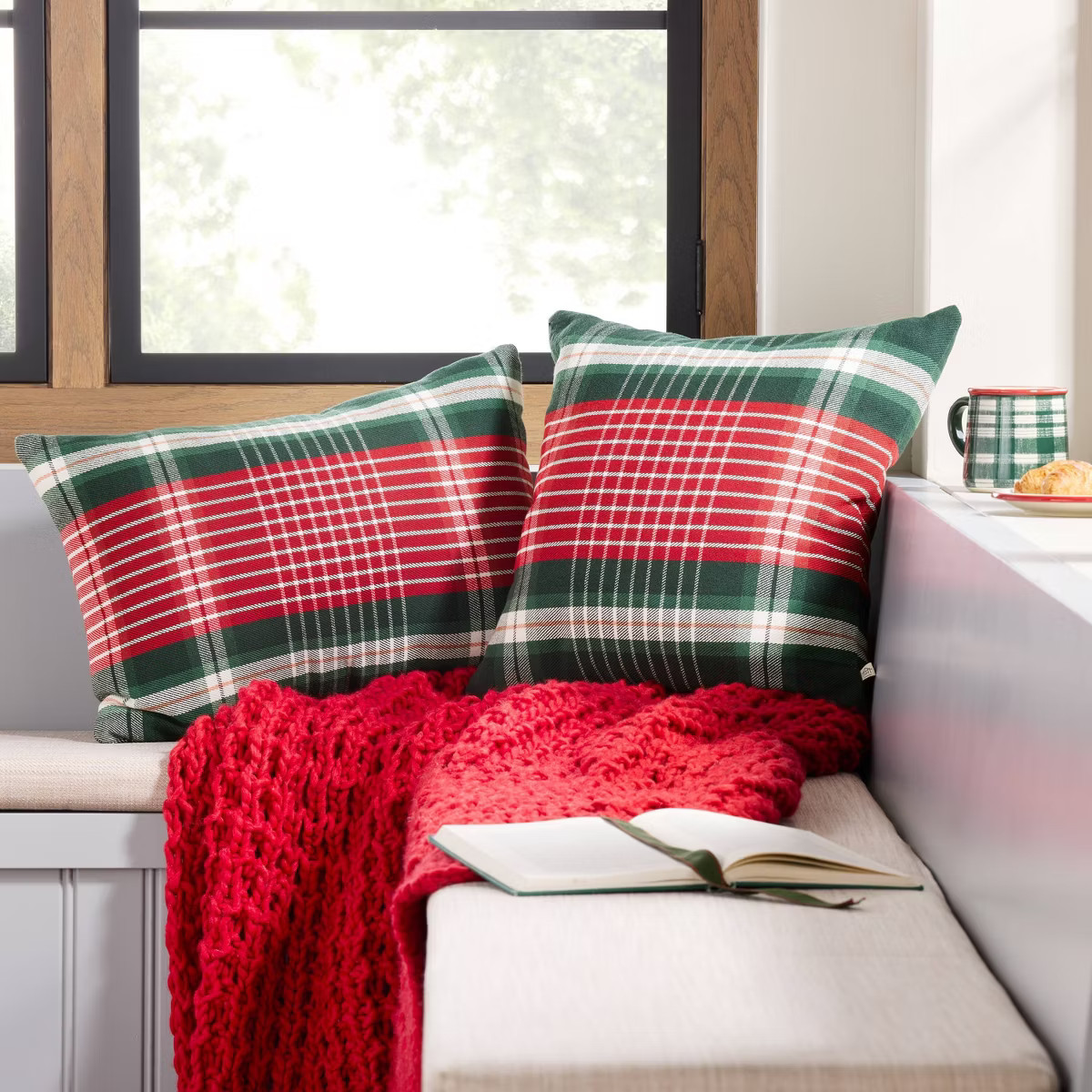 18"x18" Plaid Square Toss Pillow Red/Green - Hearth & Hand™ with Magnolia | Target