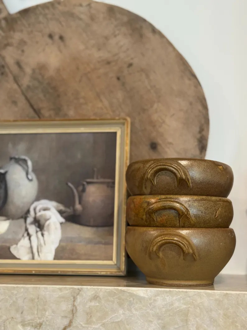 Set of 3 Vintage French Digoin Ear Bowls – Rustic Glazed Stoneware – 5.25” Brown Soup Bowls... | Etsy (US)