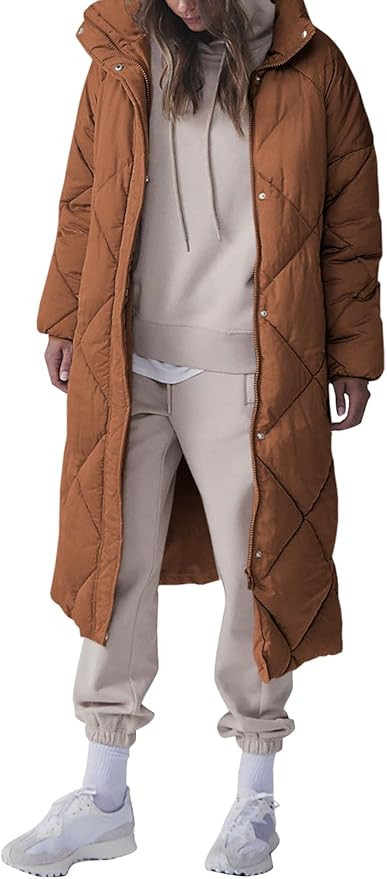 Tankaneo Women's Quilted Puffer Jacket Long Winter Coats Zip Up Baggy Down Outerwear with Pockets | Amazon (US)