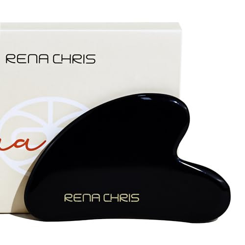 Rena Chris Gua Sha Facial Tools, Natural Jade Stone Guasha Tool, Manual Massage Sticks for Jawline Sculpting and Puffiness Reducing, Gua Sha Scraping Massage Tool, Skin-Care Tool (Black) | Amazon (US)
